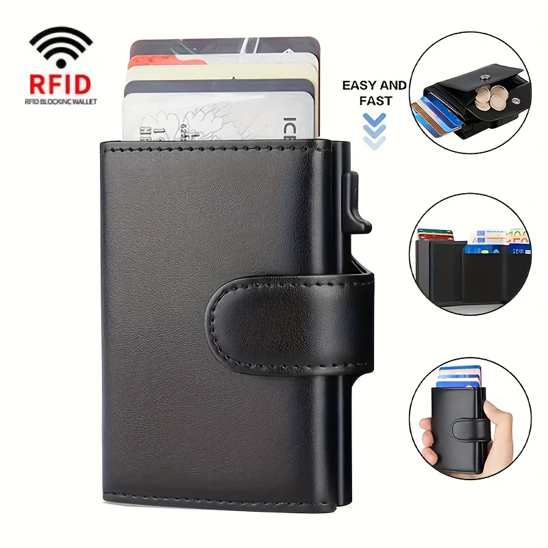 

1pc Men's Rfid Wallet, Aluminum Card Holder Wallet, Small Leather Wallet Lightweight Coin Purse