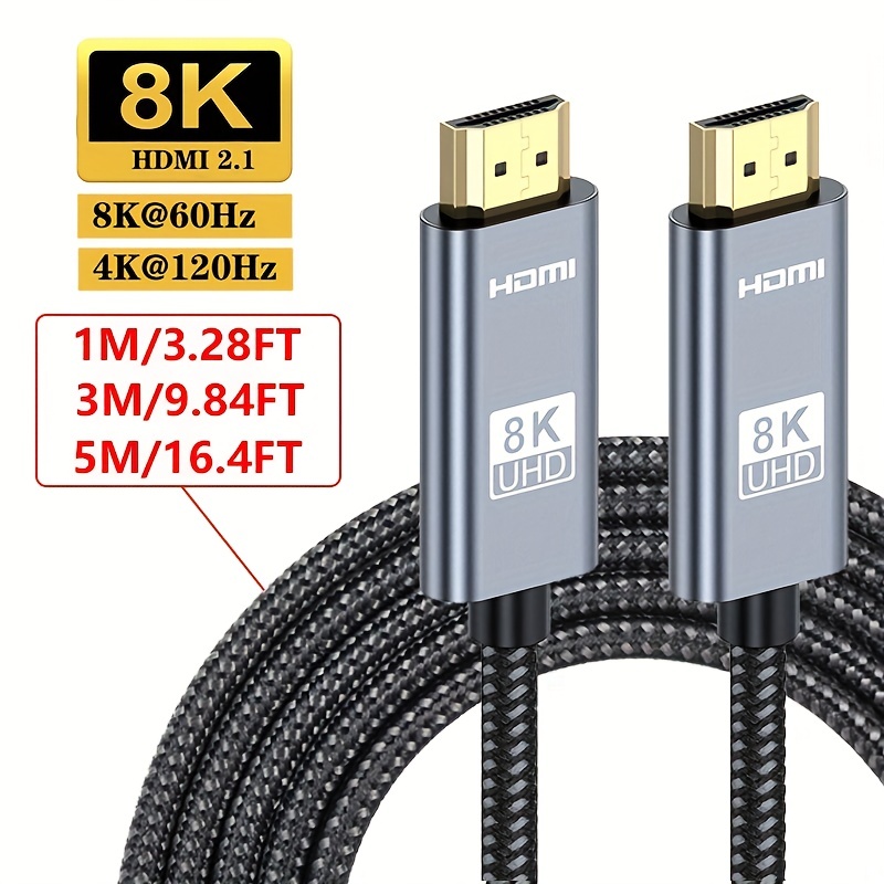 Câble HDMI 2.1 8K de 2 m - Câble HDMI ultra haut débit certifié 48Gbps - 8K  60Hz/4K 120Hz HDR10+ eARC - Câble HDMI Ultra HD 8K - Écran/TV/Affichage 