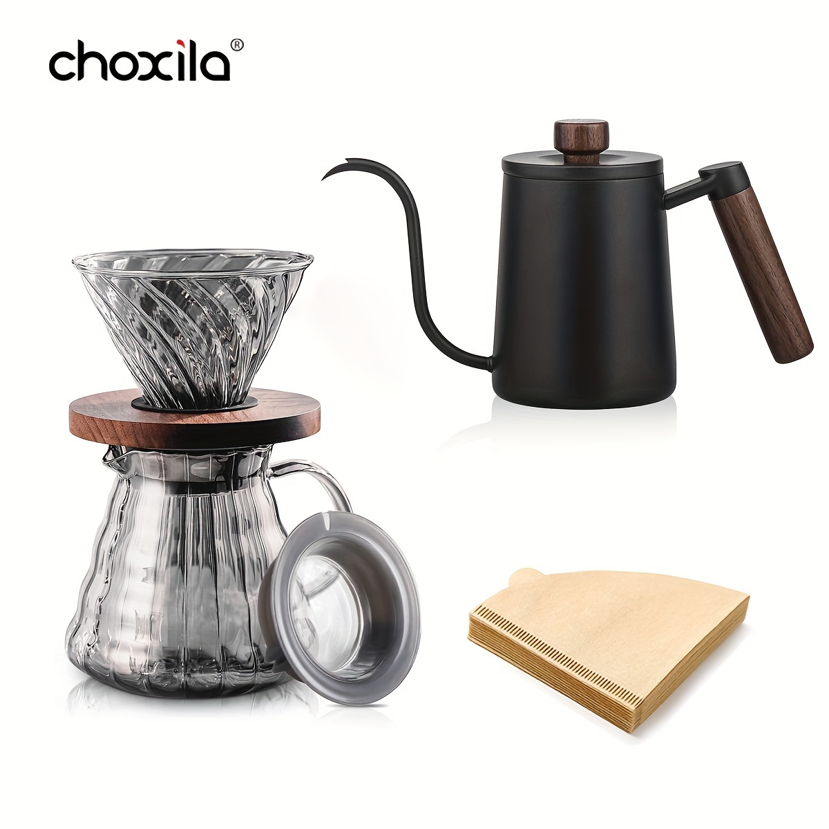 Pour Over Coffee Maker Portable Outdoor Travel Coffee Set Gift Box with  Steel Kettle Manual Grinder Glass Cup Filter Paper