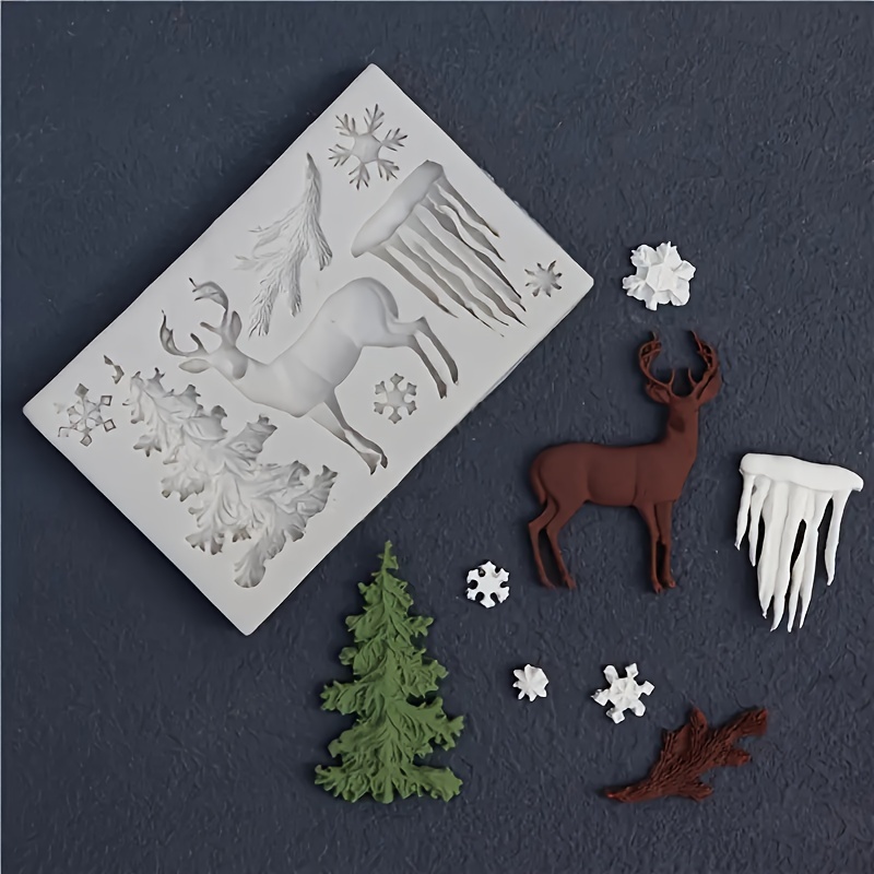 3d Silicone Mold, Christmas Elk Christmas Tree Snowflake Ice Column Fondant  Mold For Diy Pudding Chocolate Crystal Candy Desserts Ice Cube Gum Paste  Cupcake Cake Topper Decoration Soap Mould Handmade Ice Cream