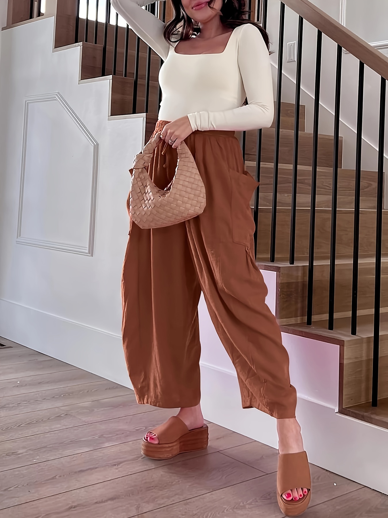 Solid Drawstring Culottes Casual Wide Leg Summer Pants - Temu New Zealand