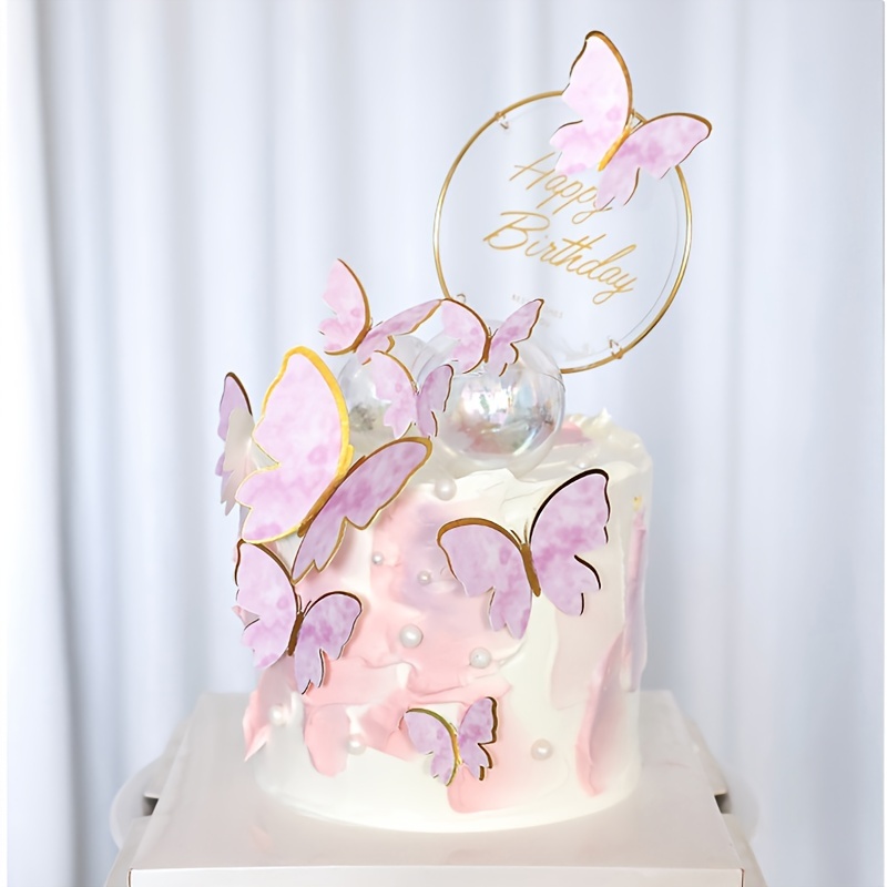 Glitter Butterfly Cake Toppers Happy Birthday Golden 3d - Temu