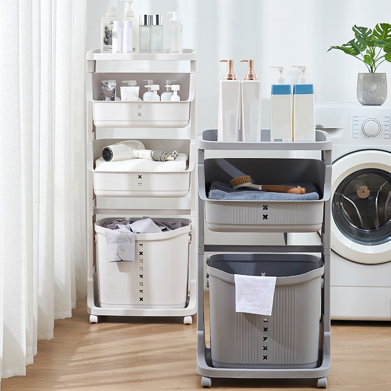 Free-Standing Laundry Room Organizer with Basket