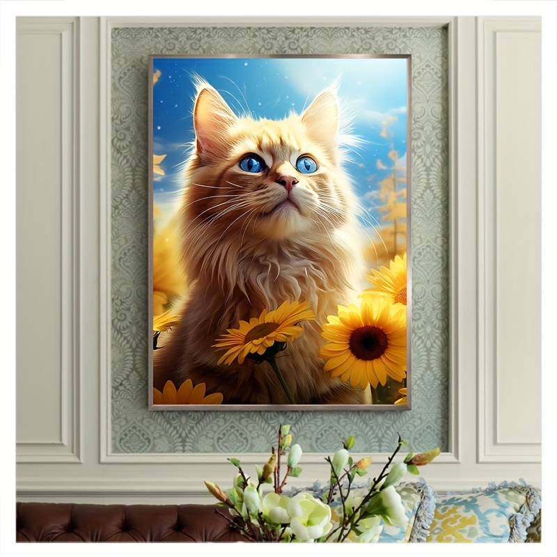 花の中の猫 アクリル絵画セット 初心者絵画、家の装飾絵画、ギフト