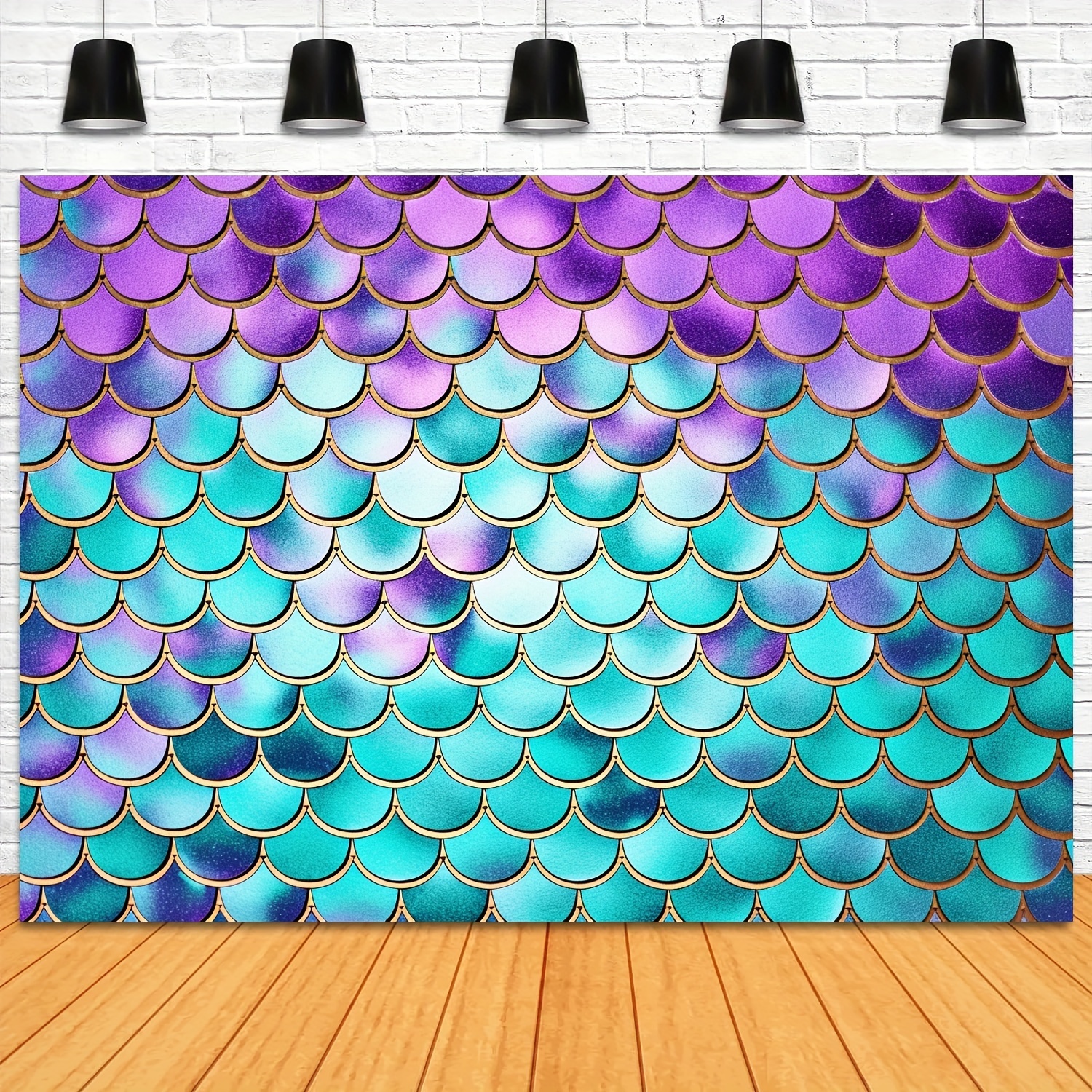 Generic The Sea Little Mermaid Backdrop Purple Pink Mermaid Scales Teal  Shell Ocean Party Background Girls Birthday Decorations Multicolor