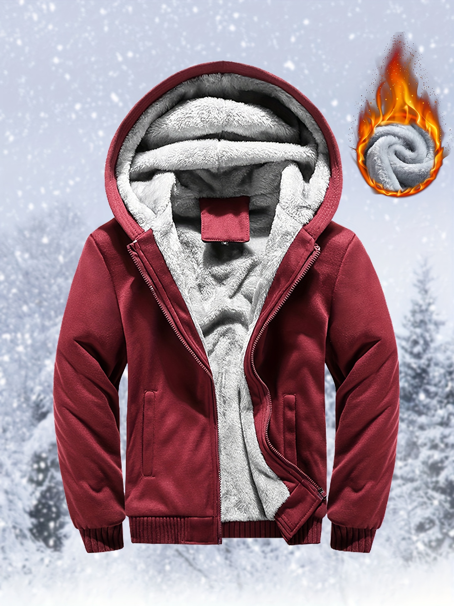 Men's Casual Fleece Thermal Drawstrings Hooded Jacket Zipper - Temu Canada