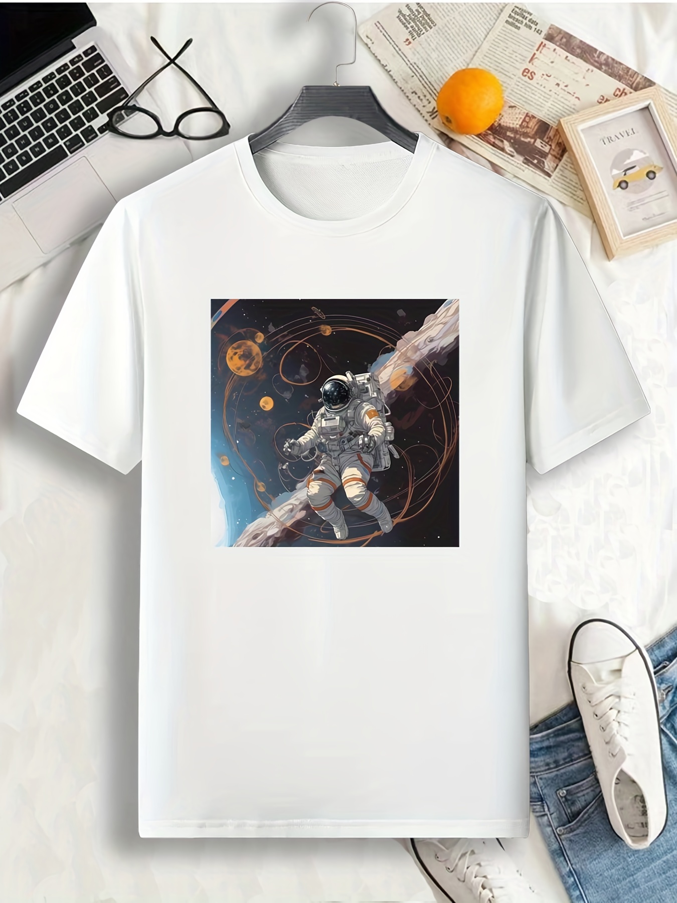 Camiseta Estampado Astronauta Hombre Camisetas Manga Corta - Temu