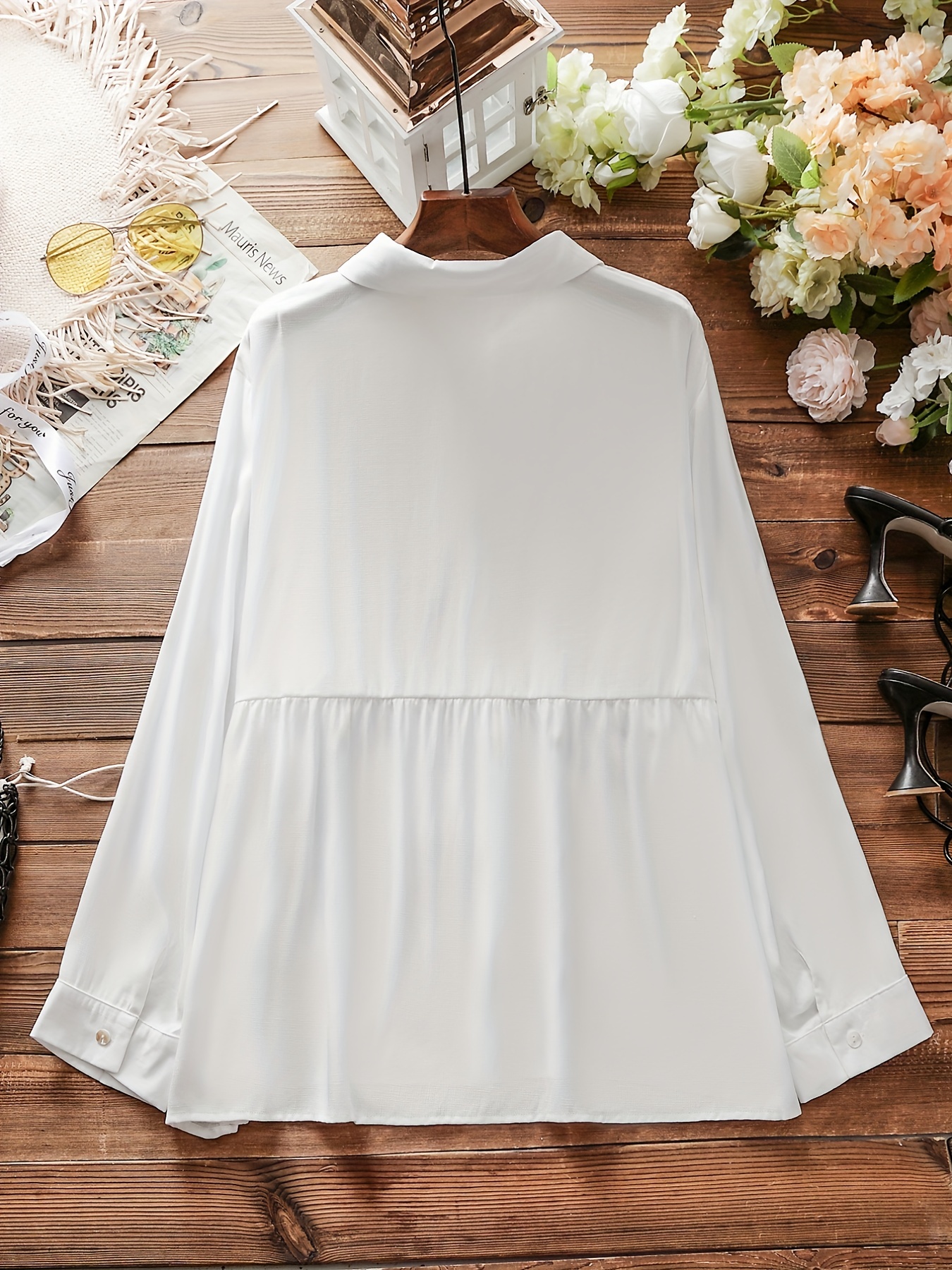 Basic Blouse Women's Plus Plain Long Sleeve Shirt
