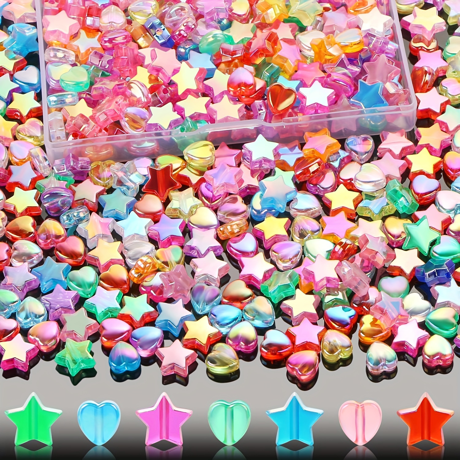 

200pcs Ab Color 10mm Pentagram, 9mm Heart Shape Mixed Style Beads For Jewelry Making Diy Couple Bracelets Necklace Handicrafts Small Business Supplies