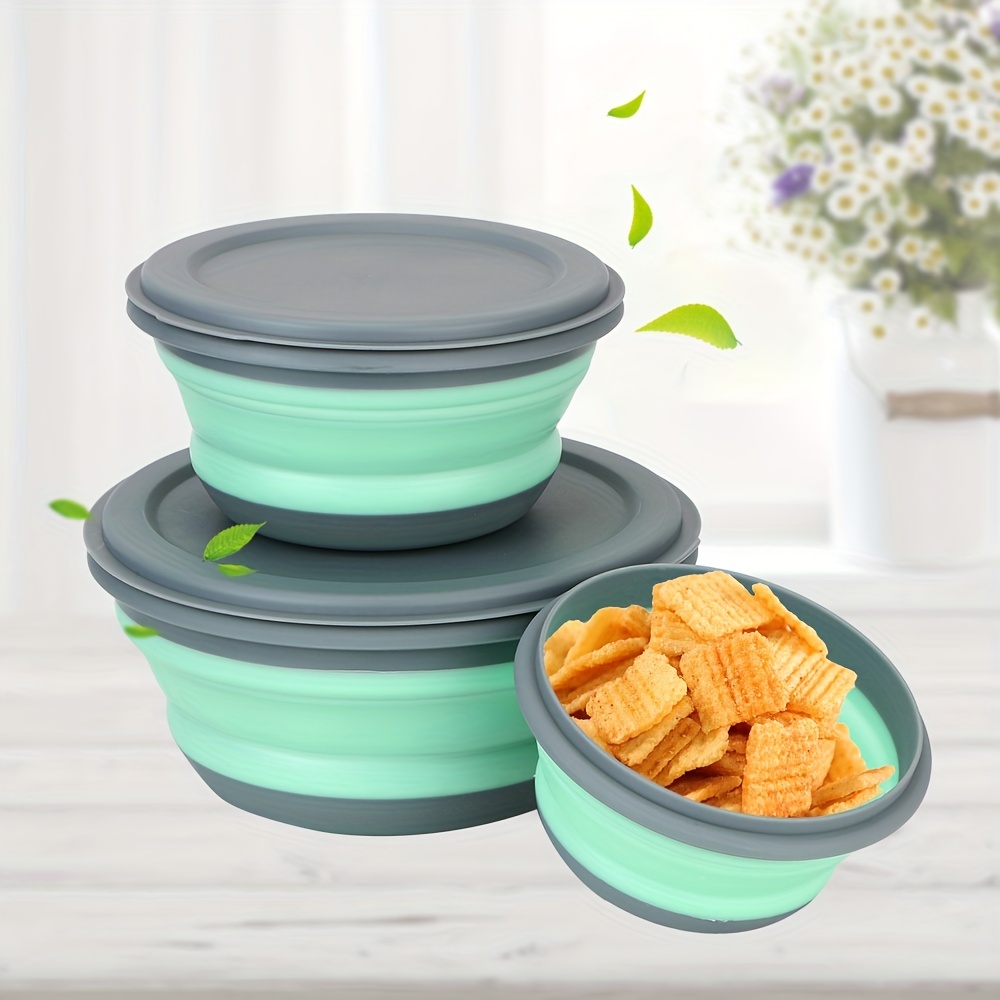 Camping Bowls With Lids Foldable Silicone Collapsible Bowl - Temu