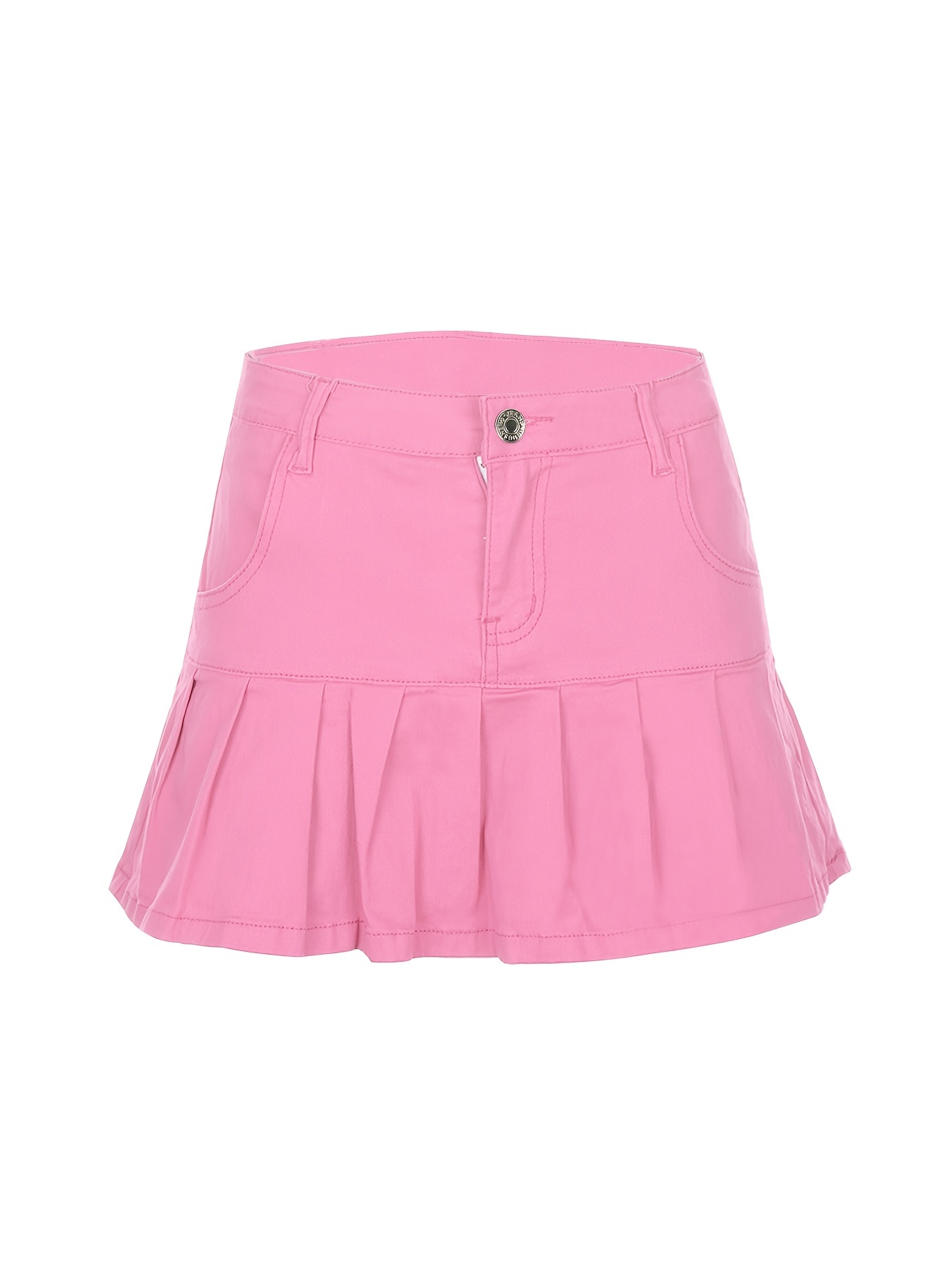 High Waist Pleated Denim Skirt, Y2k Kpop Preppy Style, Ruffle Hem