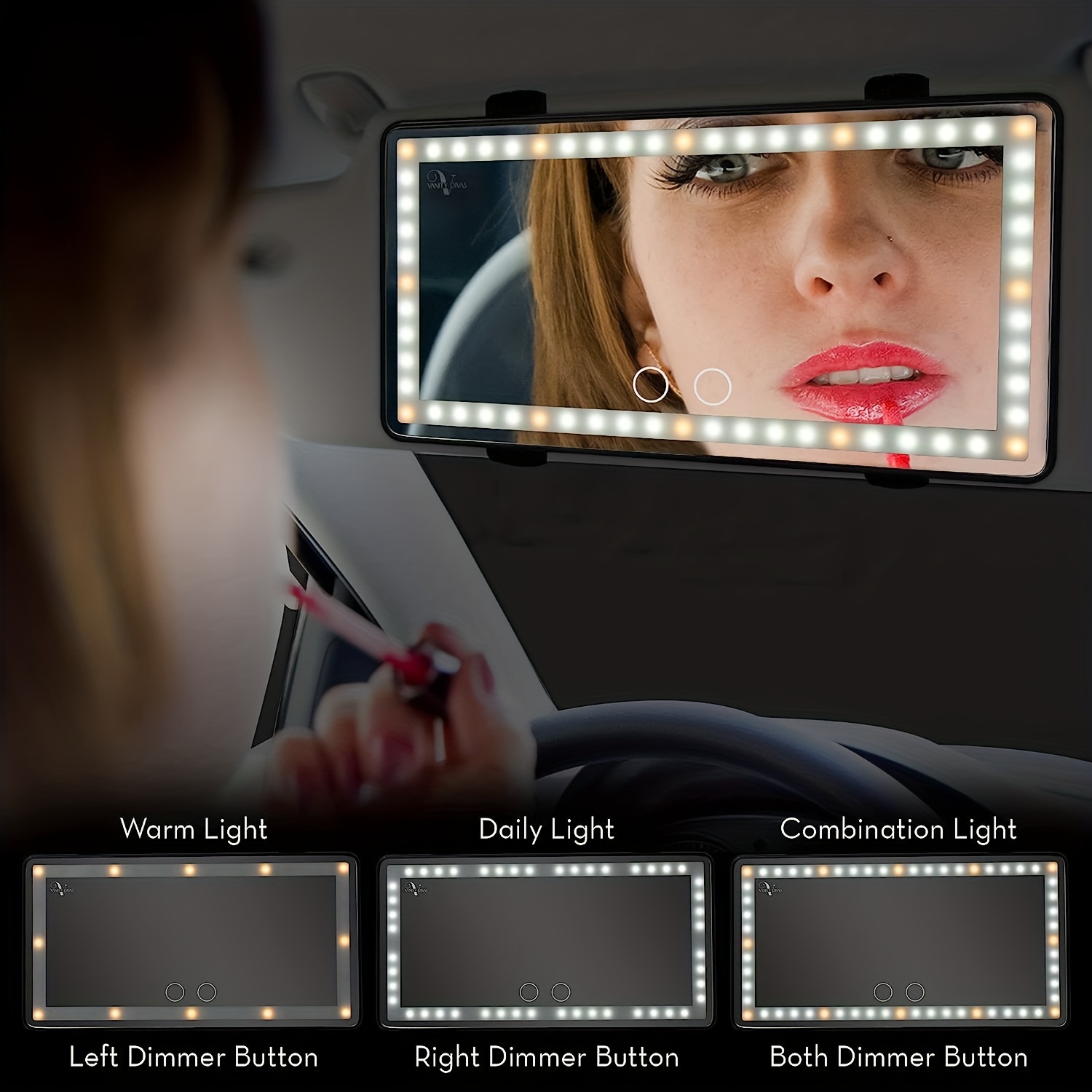 1pc Auto Universele LED-licht zonneklep make-up spiegel,  achteruitkijkspiegel zonnescherm cosmetische spiegel, ingebouwde oplaadbare  lithium batterij