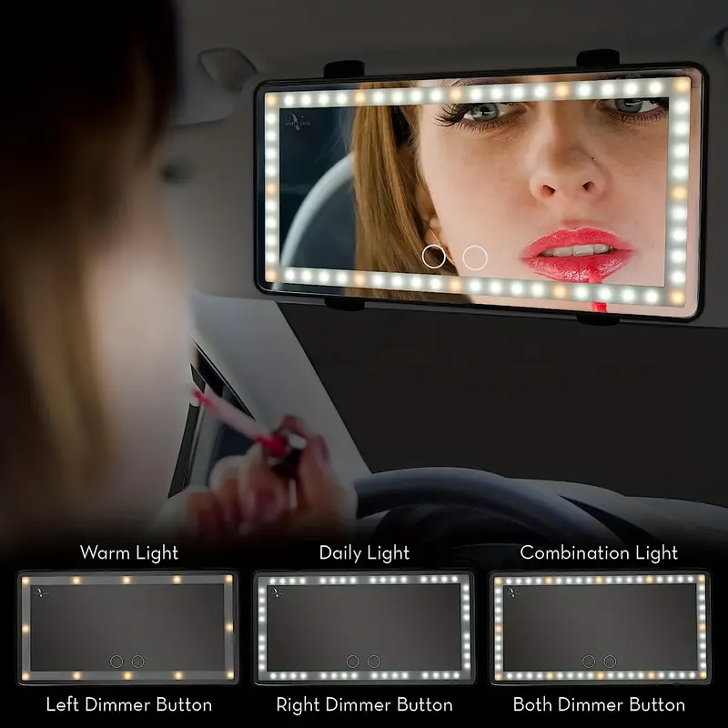 1pc Car Universal LED Sun Visor Makeup Mirror with Rechargeable Lithium  Battery, Dimmable Touch Screen, and 3 Light Modes - Perfect for Vanity and  Rea