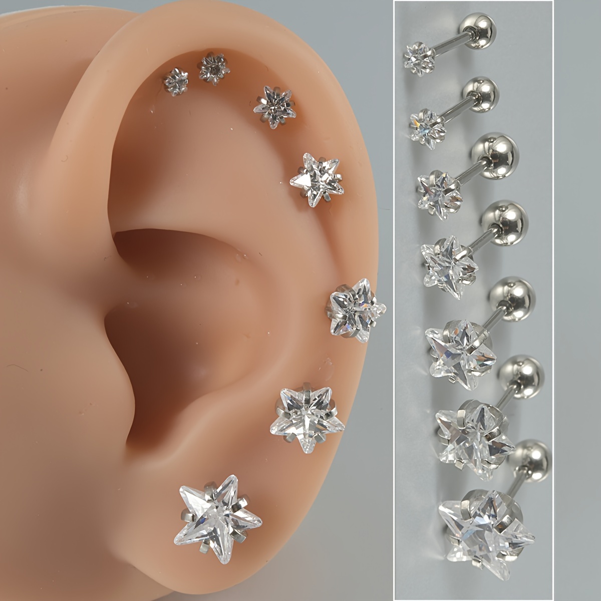 Charming Clow Star Clear Zircon Ear Stud Stainless Steel Ear - Temu