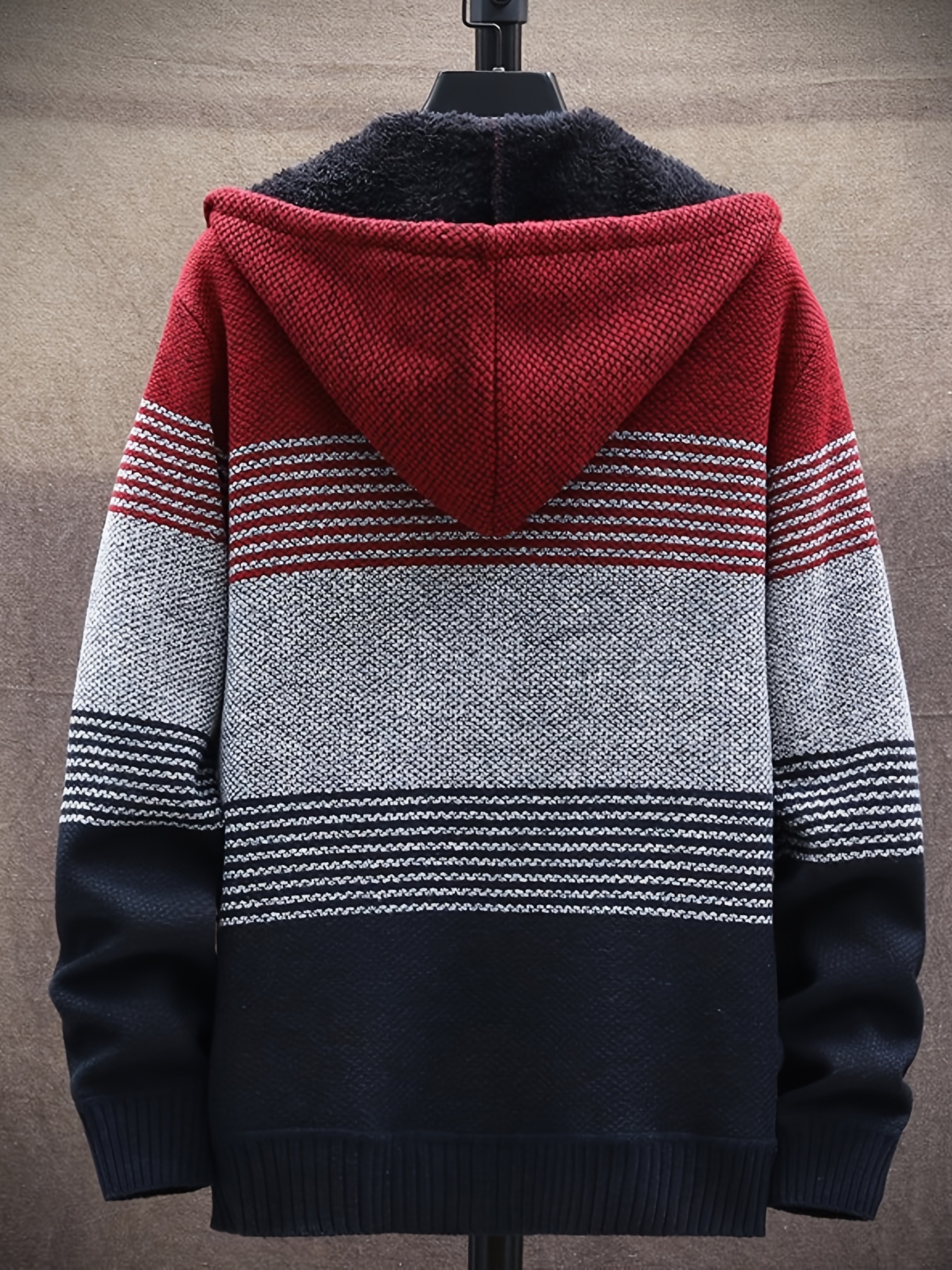 Men Knitted Fleece Coat Warm Sweater Zip Up Jacket Casual Cardigan Hooded  Jumper