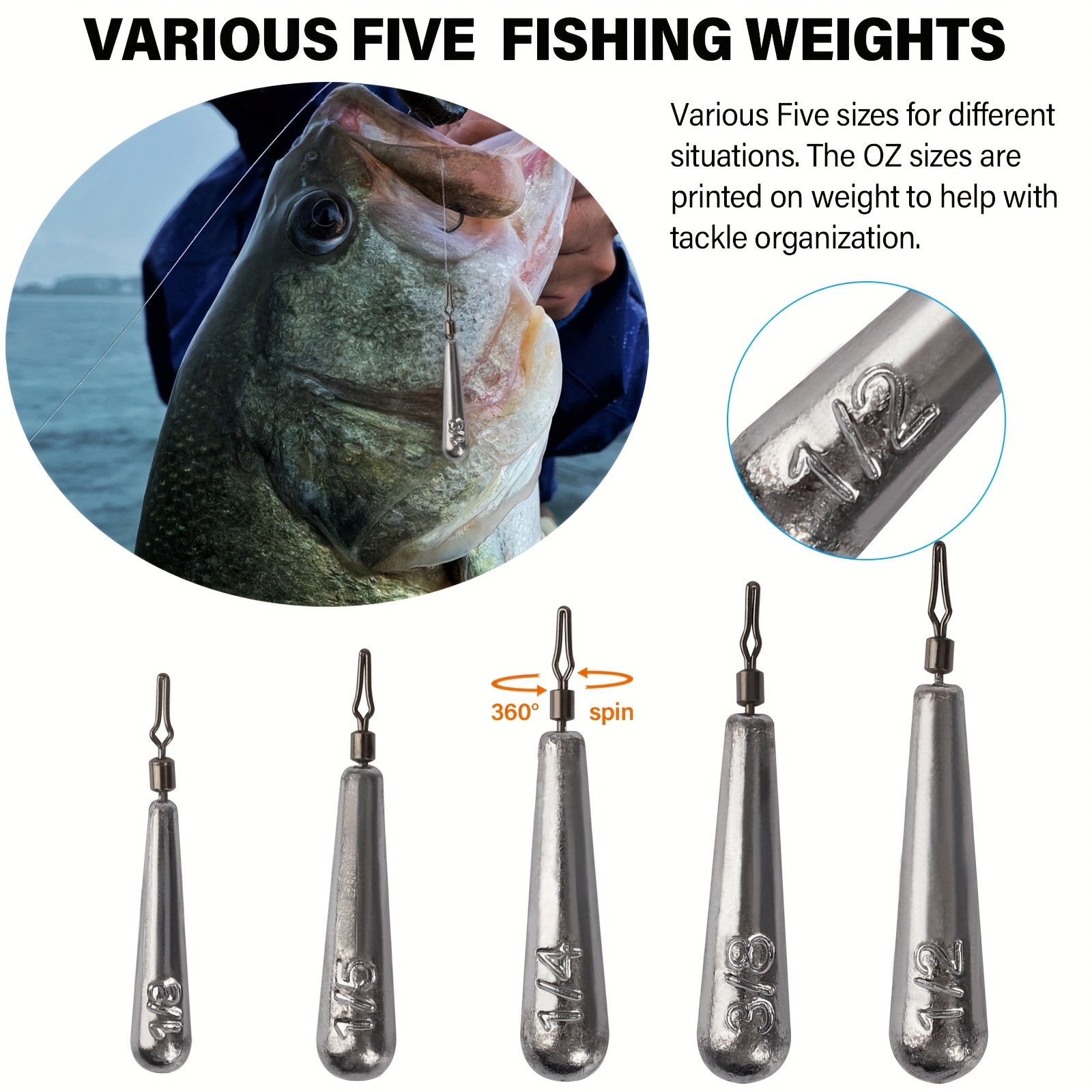 DOVESUN 30pcs Fishing Weights, Fishing Sinker Drop Shot Weights Fishing  Weights Kit Drop Shot Rig & * Rig Fishing Weights, 5 Sizes 1/8oz 1/5oz 1/4o