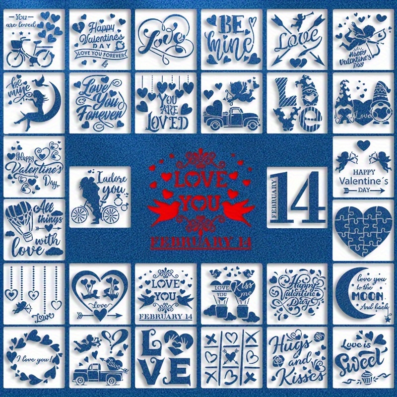 30pcs Valentine Stencils For Painting On Wood, 3x3 Inch Reusable Love Heart  Holiday Templates Happy Valentine Day Stencils For DIY Ornaments Crafts Su