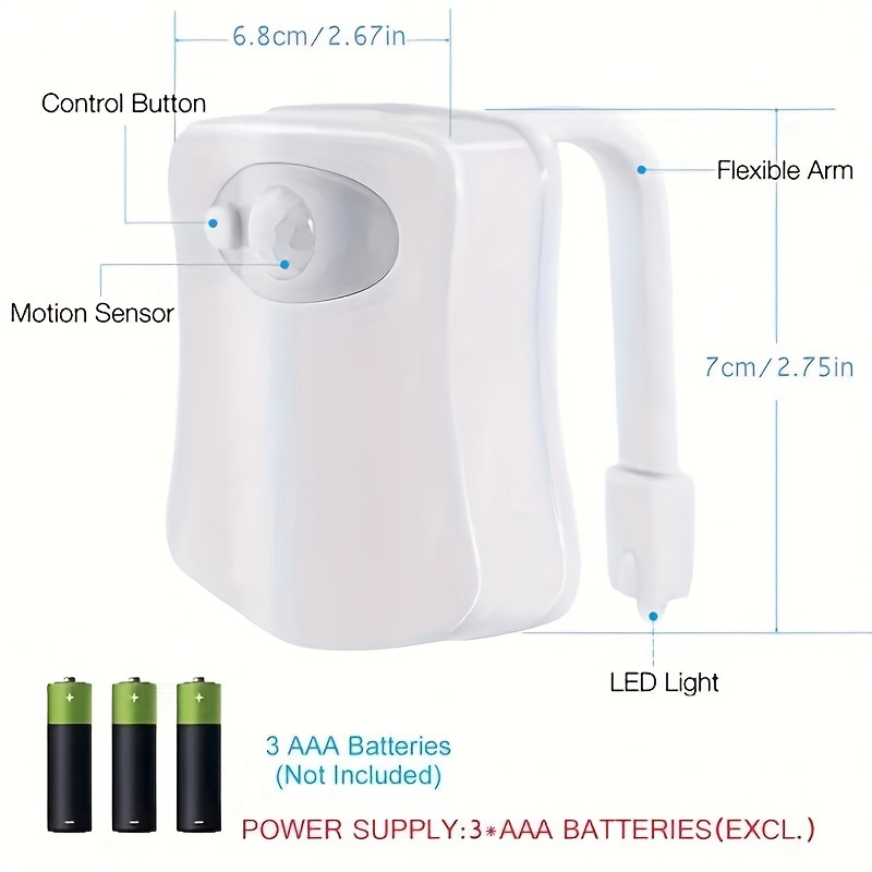 1pc Toilet Night Light, Motion Sensor Activated LED Light, 8/16 Change  Colour Bathroom Night Light, Suit For Toilet Seat