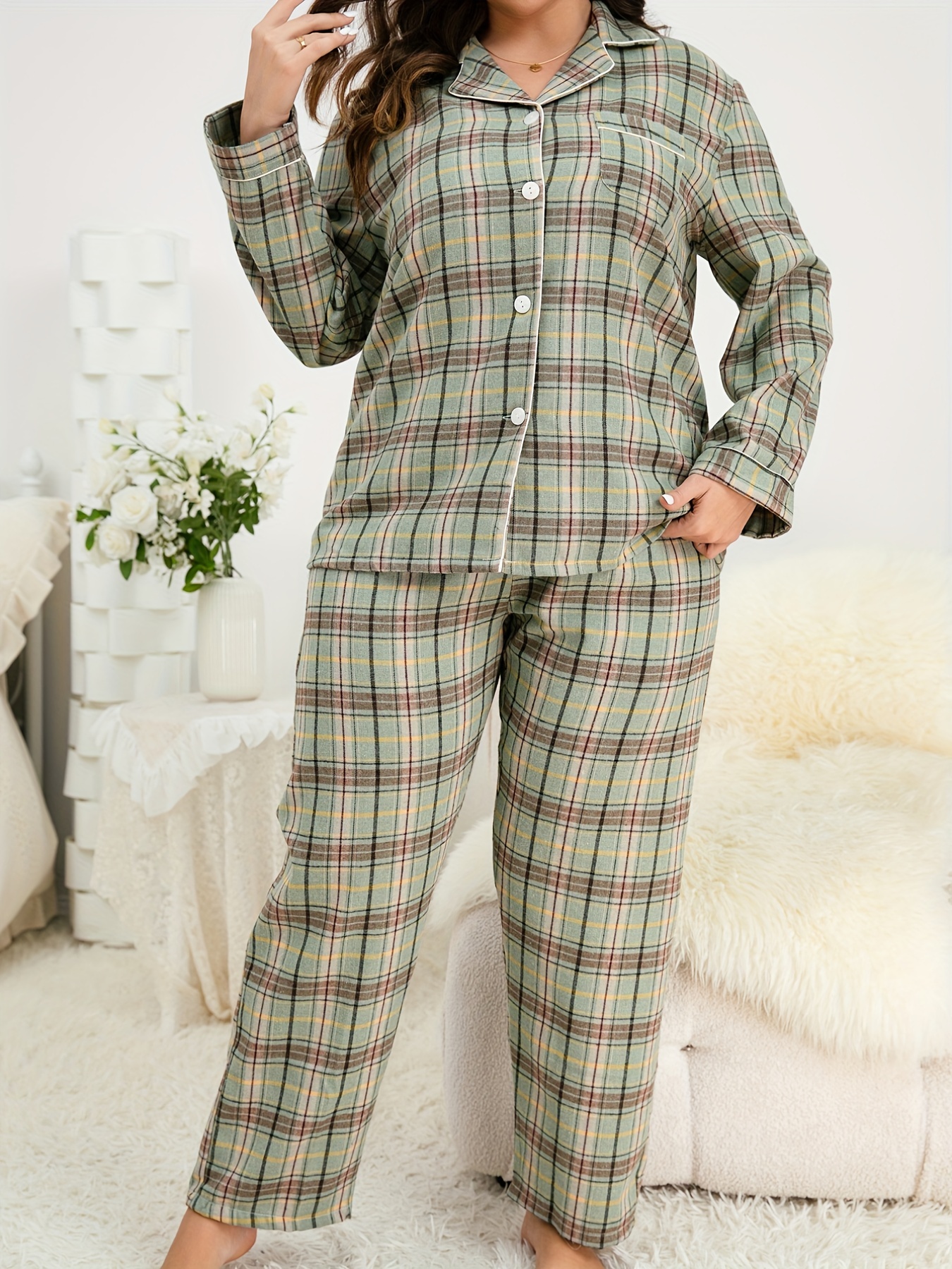 Women's Flannel Lounger Long Plaid Nightgown