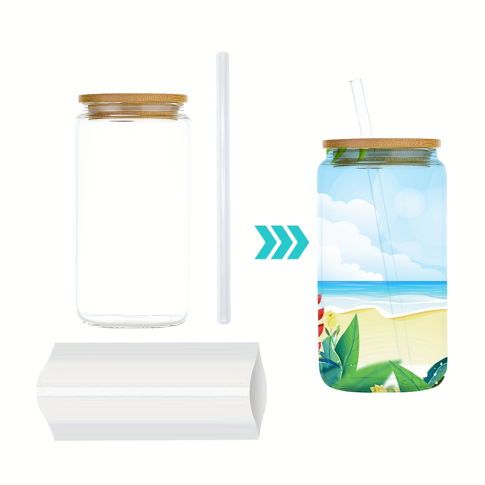 16oz CASE (32/16 UNITS) Sublimation Glass Tumbler With Straws And Bamboo  Lids Transparent/Frosted, sublimationtumblersaustralia