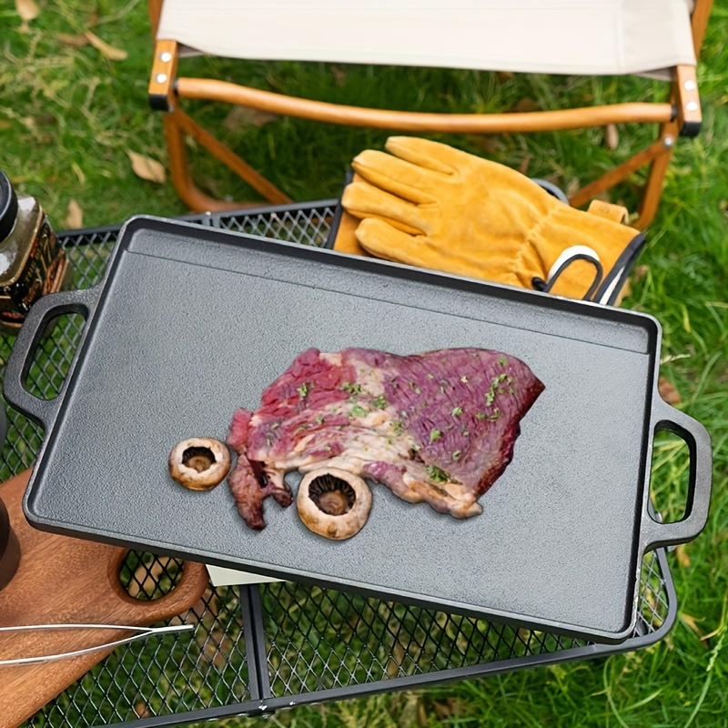Cast Iron Reversible Grill Pan For Outdoor And Home Barbecue - Temu