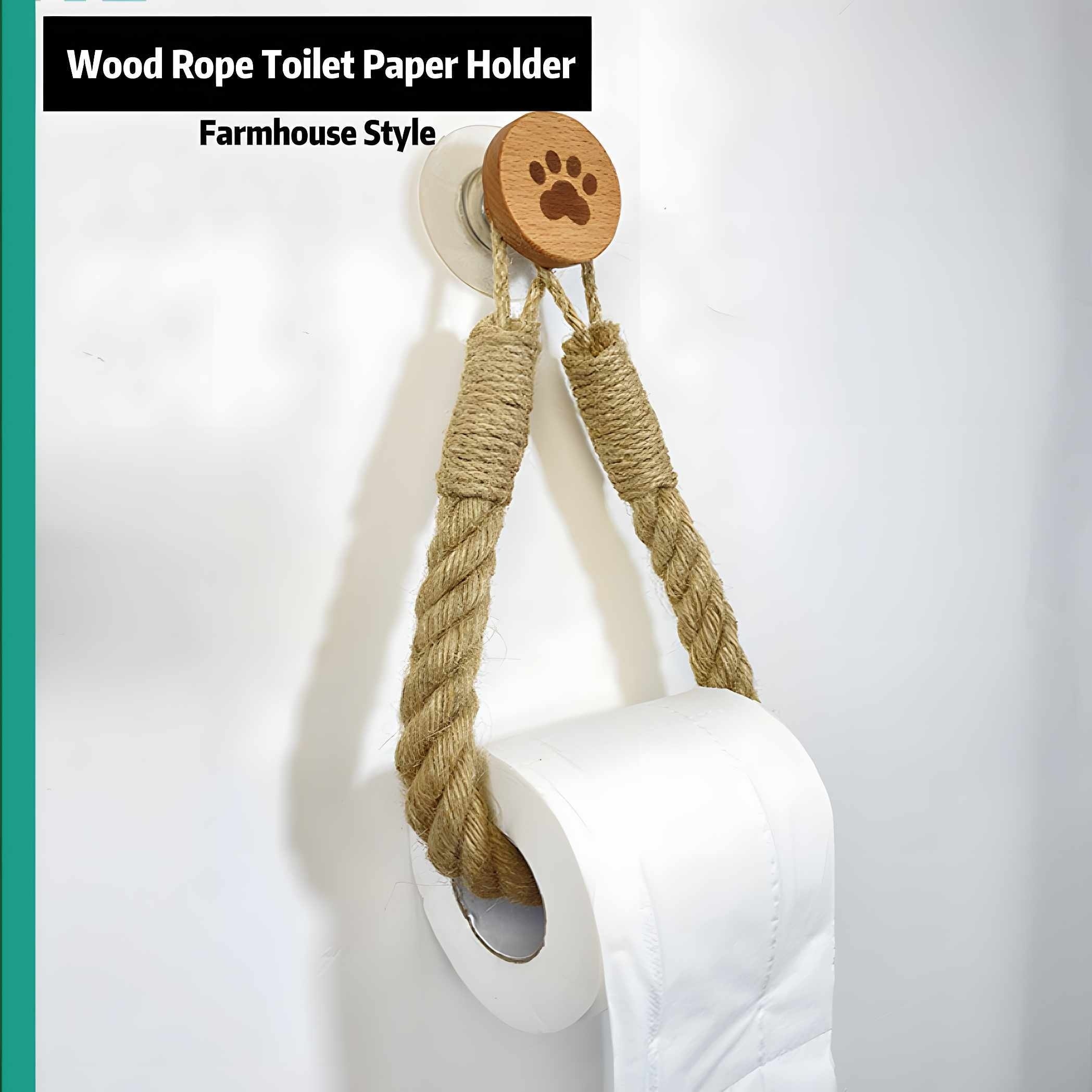 Rope Toilet Paper Holder, Wooden Wall Mounted Toilet Paper Roll