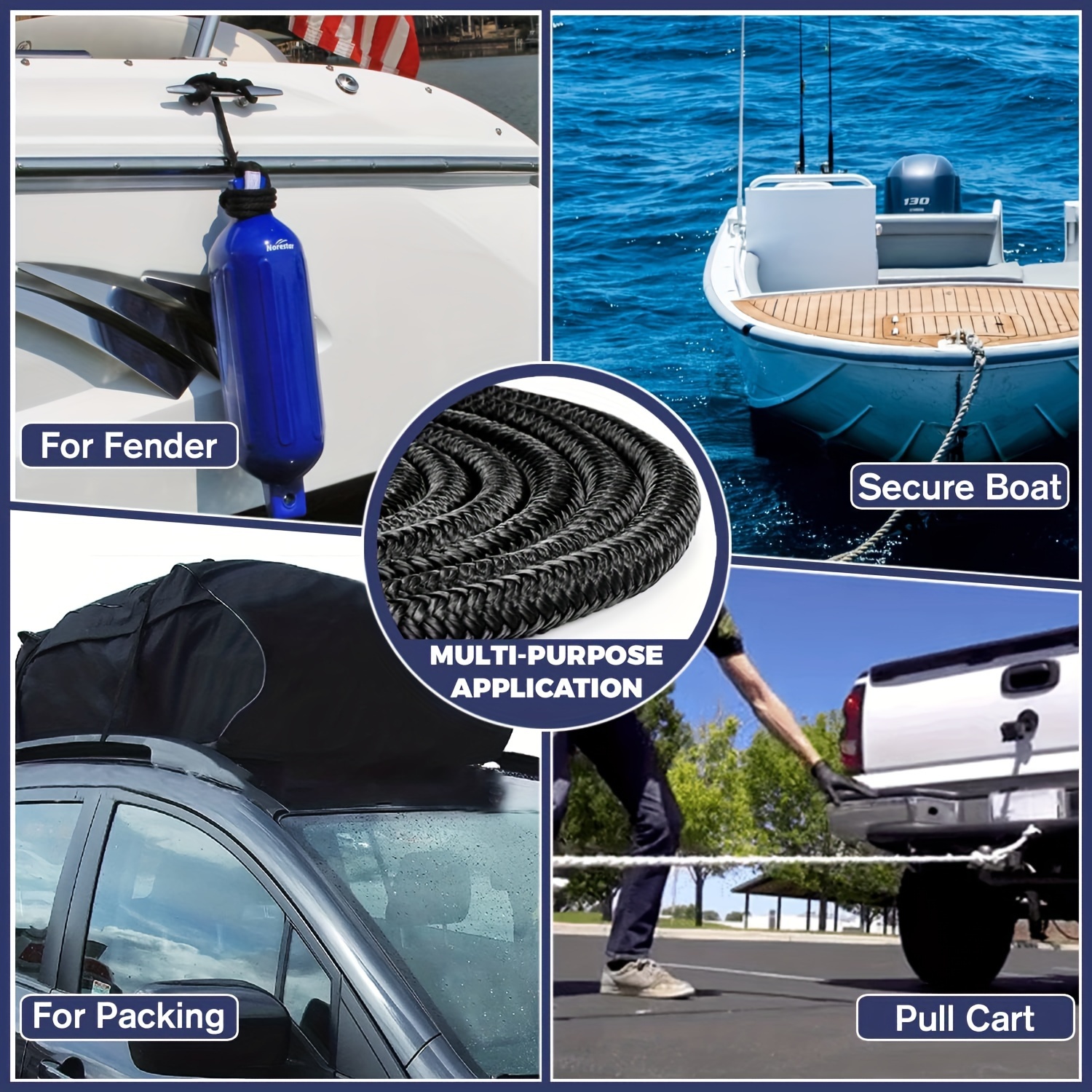 1/2 x 10' - Black (2 Pack) Durable Double Braided Nylon Dock Line - For  Boats up to 35' - Long Lasting Mooring Rope - Strong Nylon Dock Ropes for