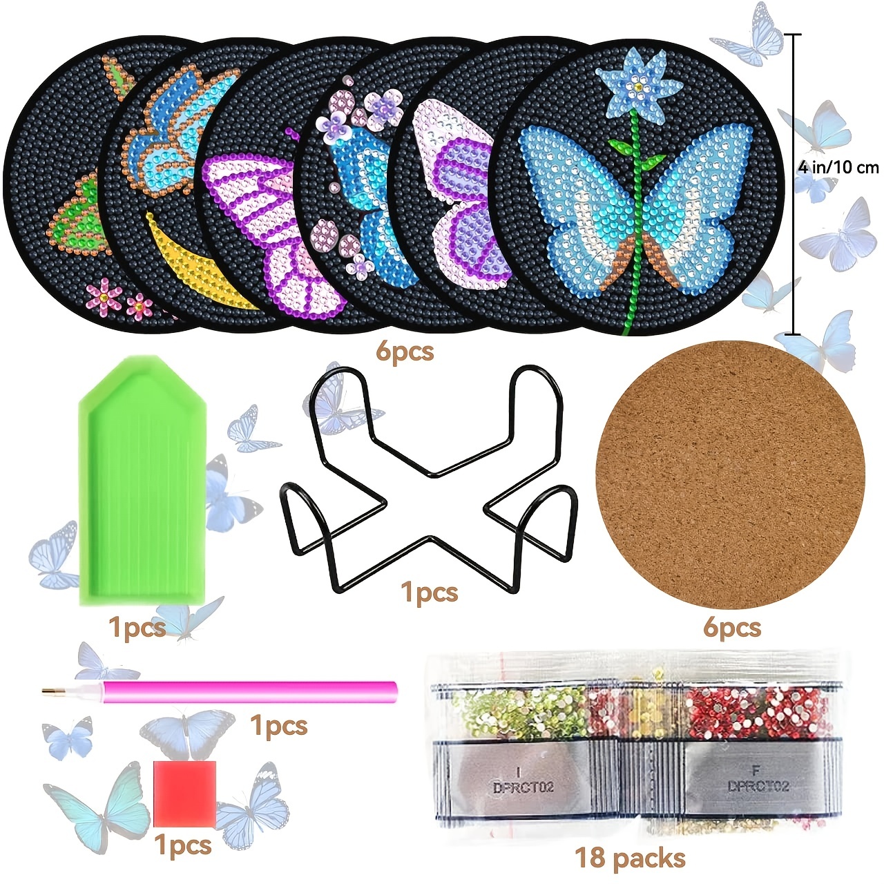 FILASLFT Diamond Painting Coasters Kit,DIY Diamond Art Coasters Kit,8Pcs Butterfly Diamond Art Coasters with Holder Arts Diamond Crafts for Gift.