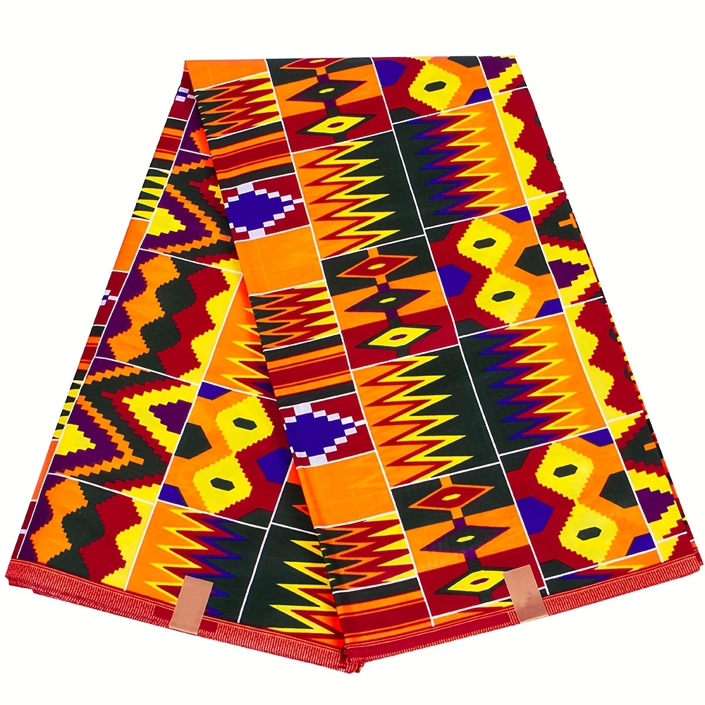 Telas africanas de The Yard - Tela Kente. Múltiples variaciones. Naranja,  negro, azul, amarillo y rojo (negro)