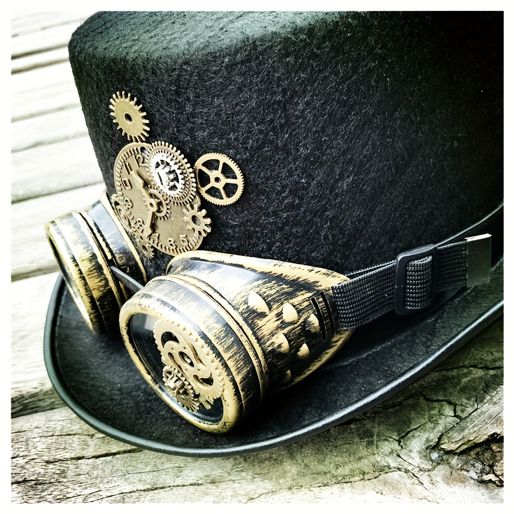 1pc Steampunk Top Hat With Metal Chain, Goggles - Victorian Headdress Costume Accessory - Ideal For Halloween And Cosplay, Ideal choice for Gifts - Click Image to Close