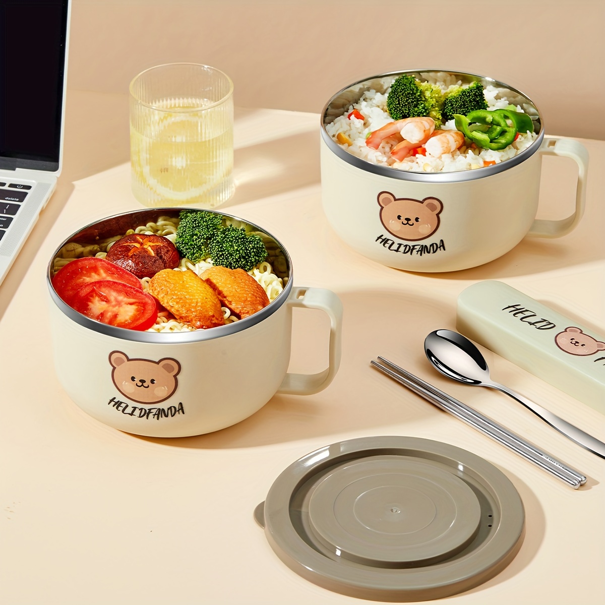 4pcs/set Cute Bear Pattern Lunch Box With Bag And Utensils, 304 Stainless  Steel Insulated Bento Box For Salad And Food Storage