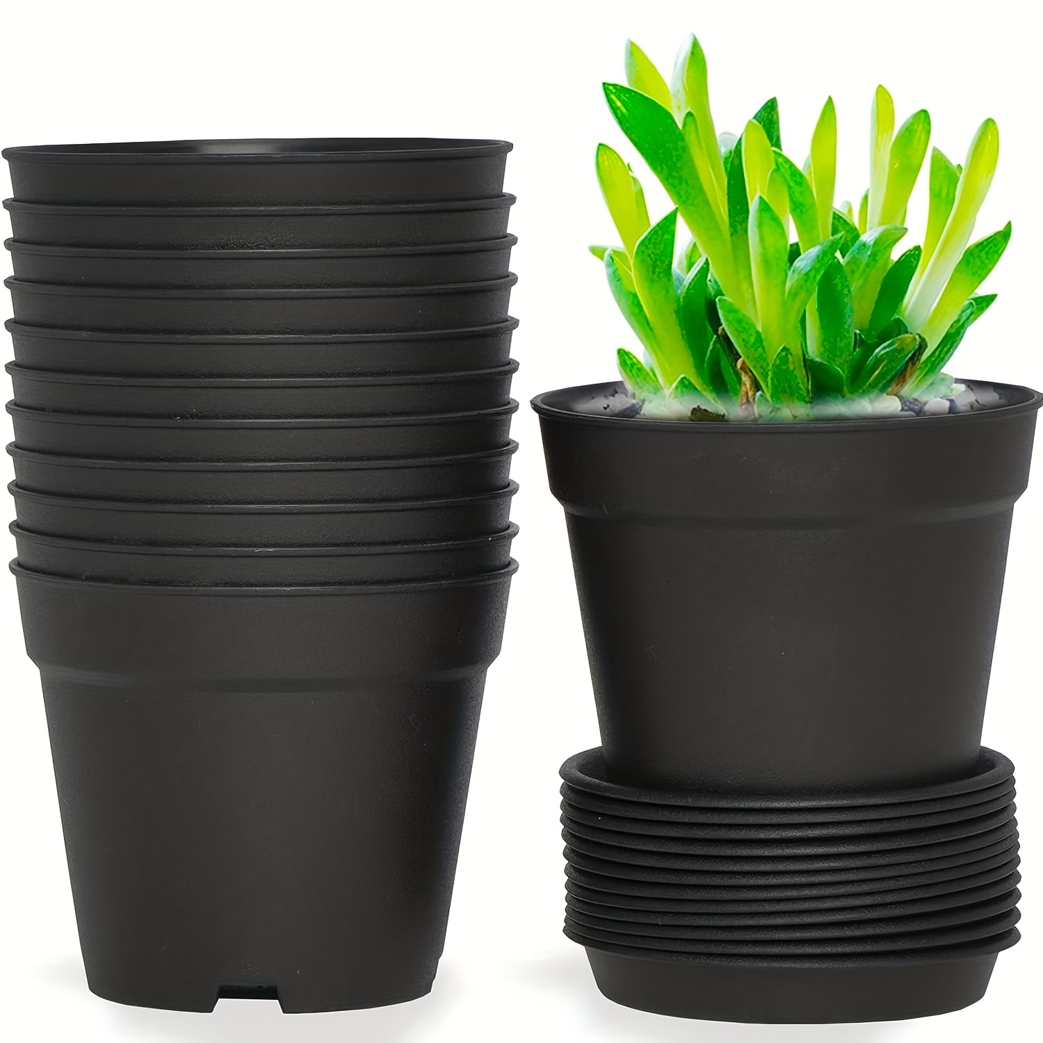 Piccoli vasi per piante, fioriere in plastica con fori di drenaggio e  sottovasi per piante, fiori, piante grasse, vasi di avviamento semi