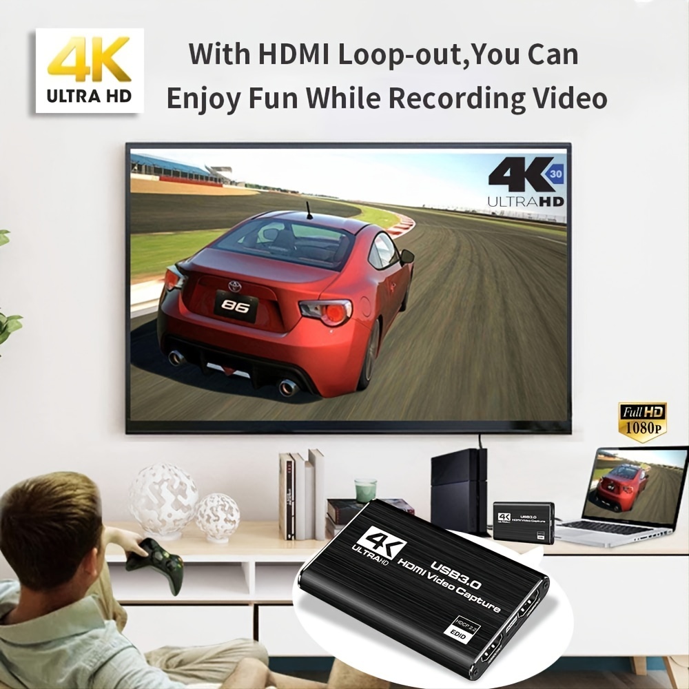 Carte de Capture vidéo, Carte de Capture de Jeu Fulfalic 4K HDMI vers USB,  Carte de Capture Full HD 1080p, Capture de Jeu vidéo HDMI pour l'édition