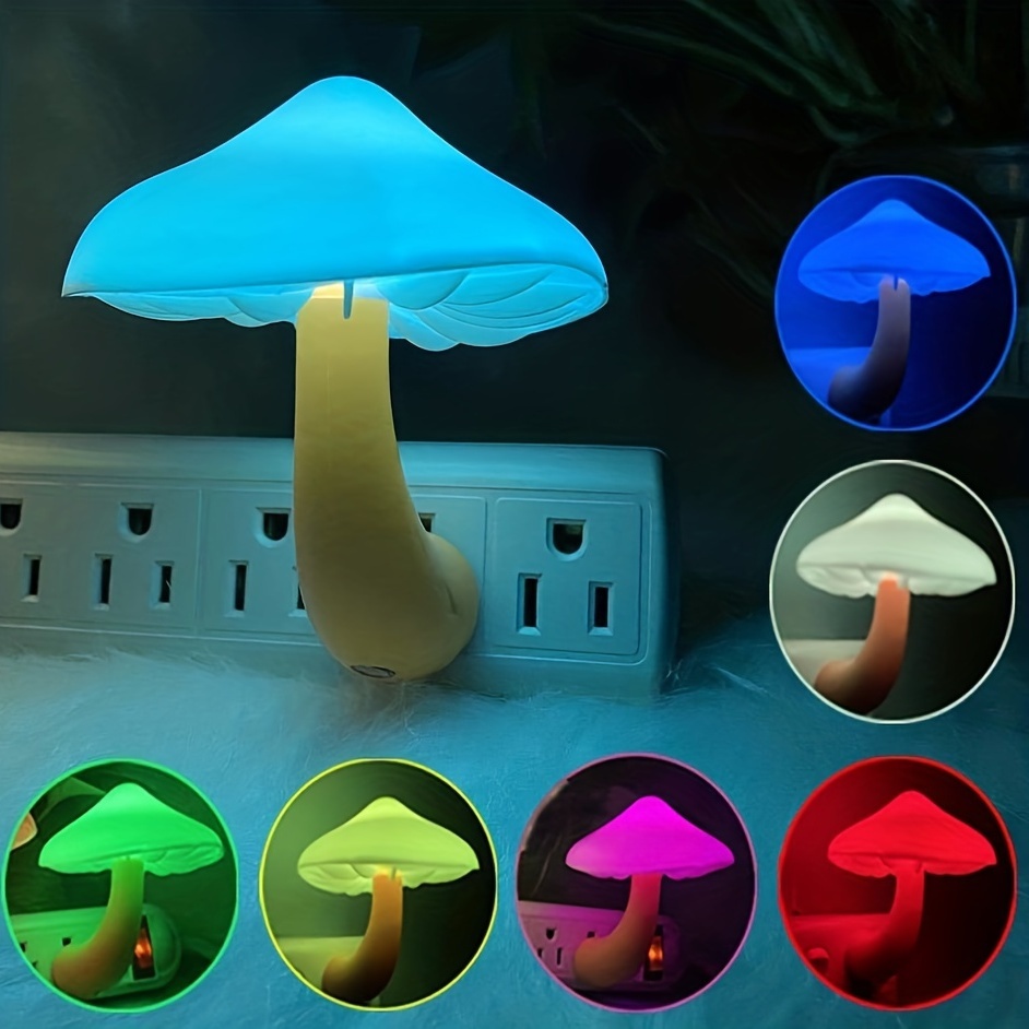 

[3 Packs] Utlk Plug-in Led Mushroom Night Light Lamp With Dusk To Dawn Sensor,plug In Led Bed Cute Mushroom Nightlight Wall Light Baby Night Lights For Kids Children (7-color)