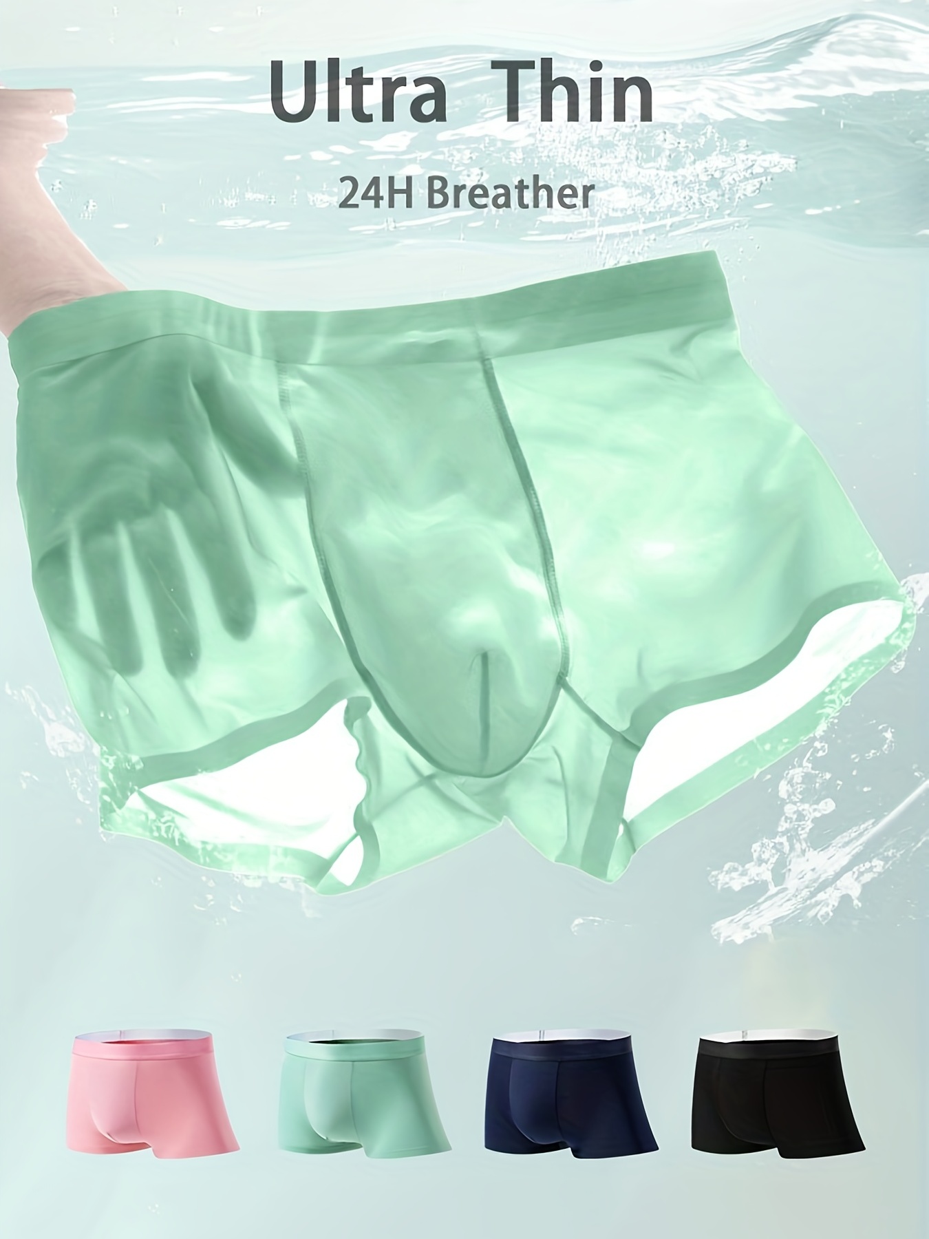 Men's Plain Color Ice Silk Boxer Briefs Breathable - Temu