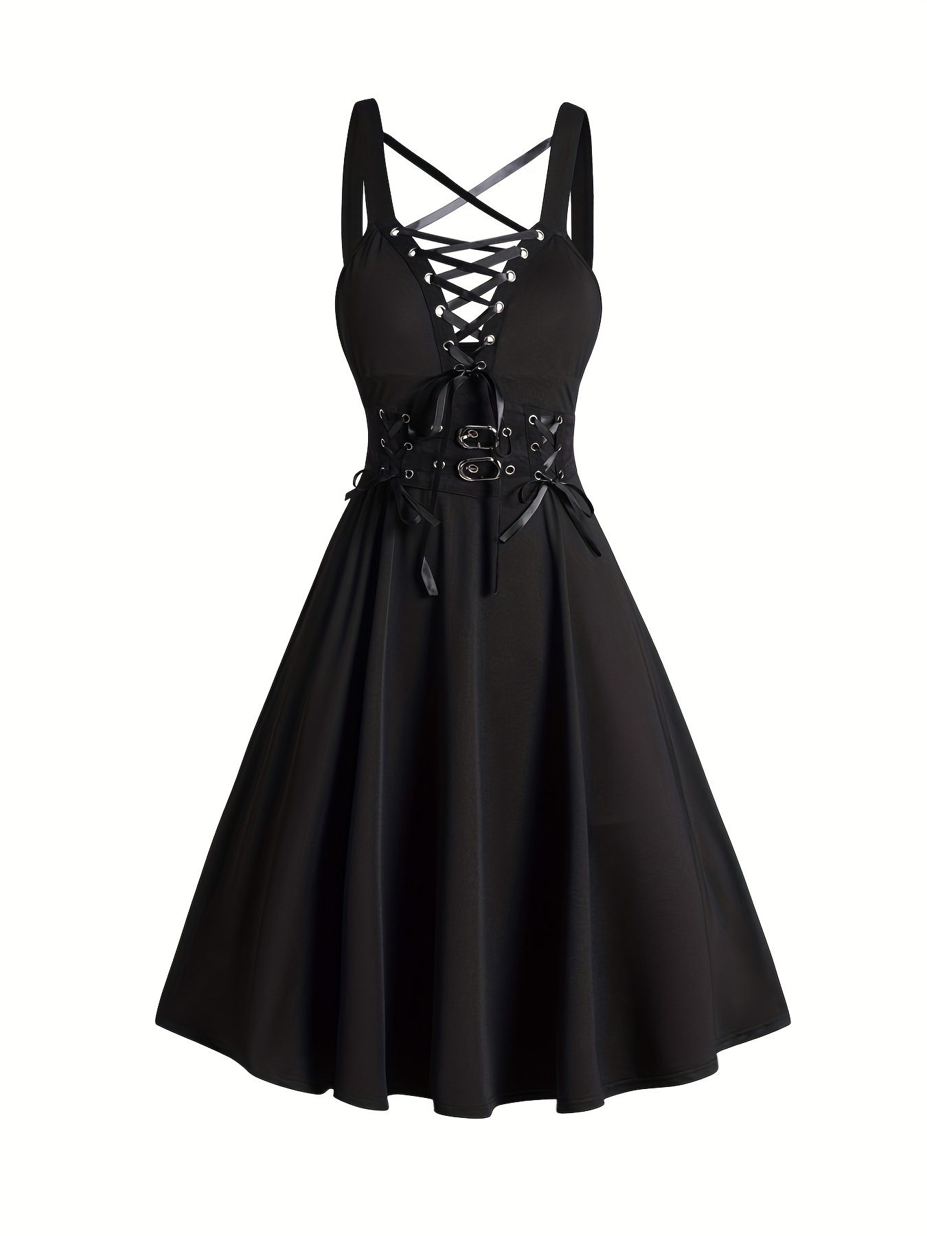 Womens Gothic Dress with Corset Sexy Sleeveless Halter Dress Lace