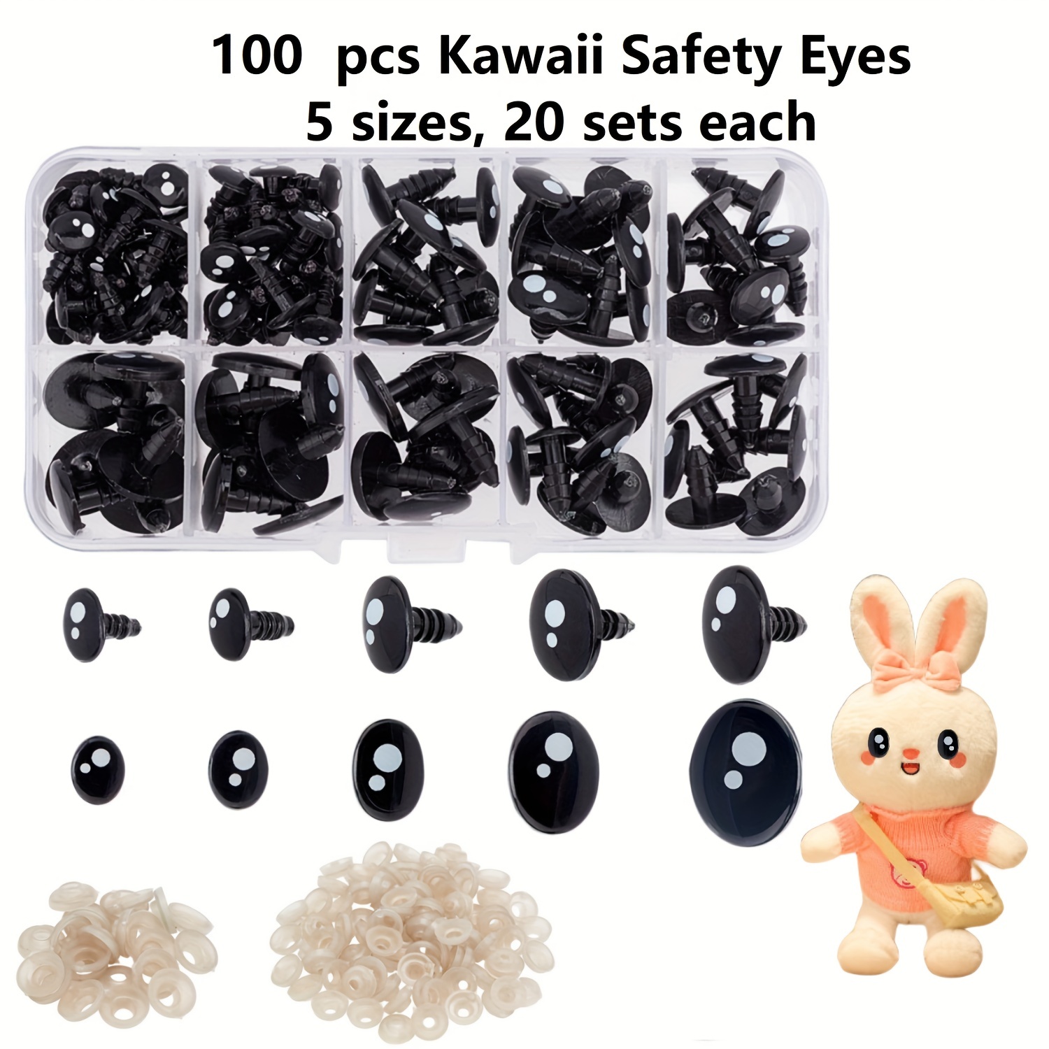 100Pcs Safety Eyes For Crochet Animals,  6/8/9/10/12mm(0.24/0.31/0.35/0.39/0.47in) Plastic Doll Eyes, Craft Eyes