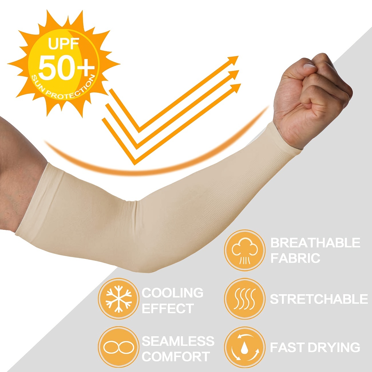 Beige Cotton Arm Sun Sleeves Compression UV Protection Cooling for