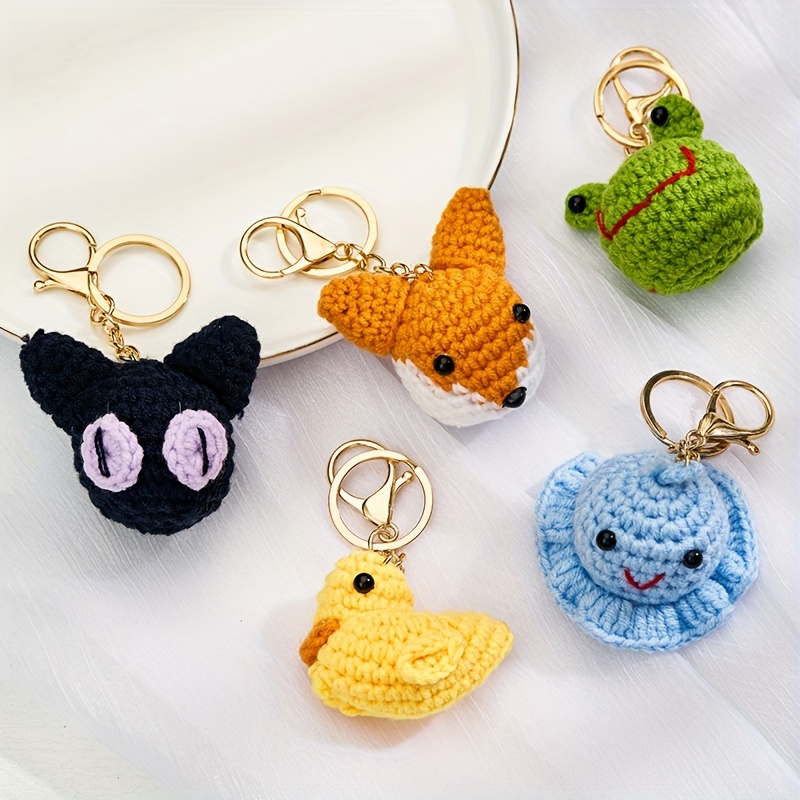 

Crochet Animal Head Keychain Cute Weaving Key Chain Ring Purse Bag Backpack Charm Car Hanging Pendant Friends Birthday Gift
