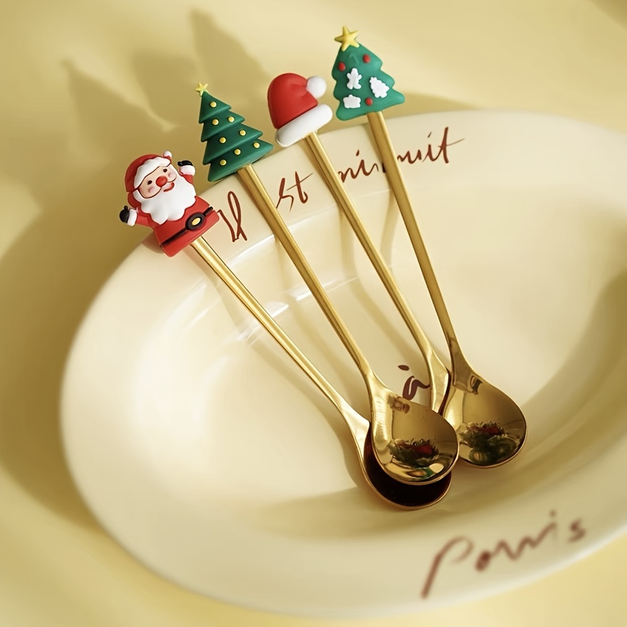 4pcs Christmas Stainless Steel Spoons With Festive Charms - Holiday Dessert Coffee Spoons Gift Set