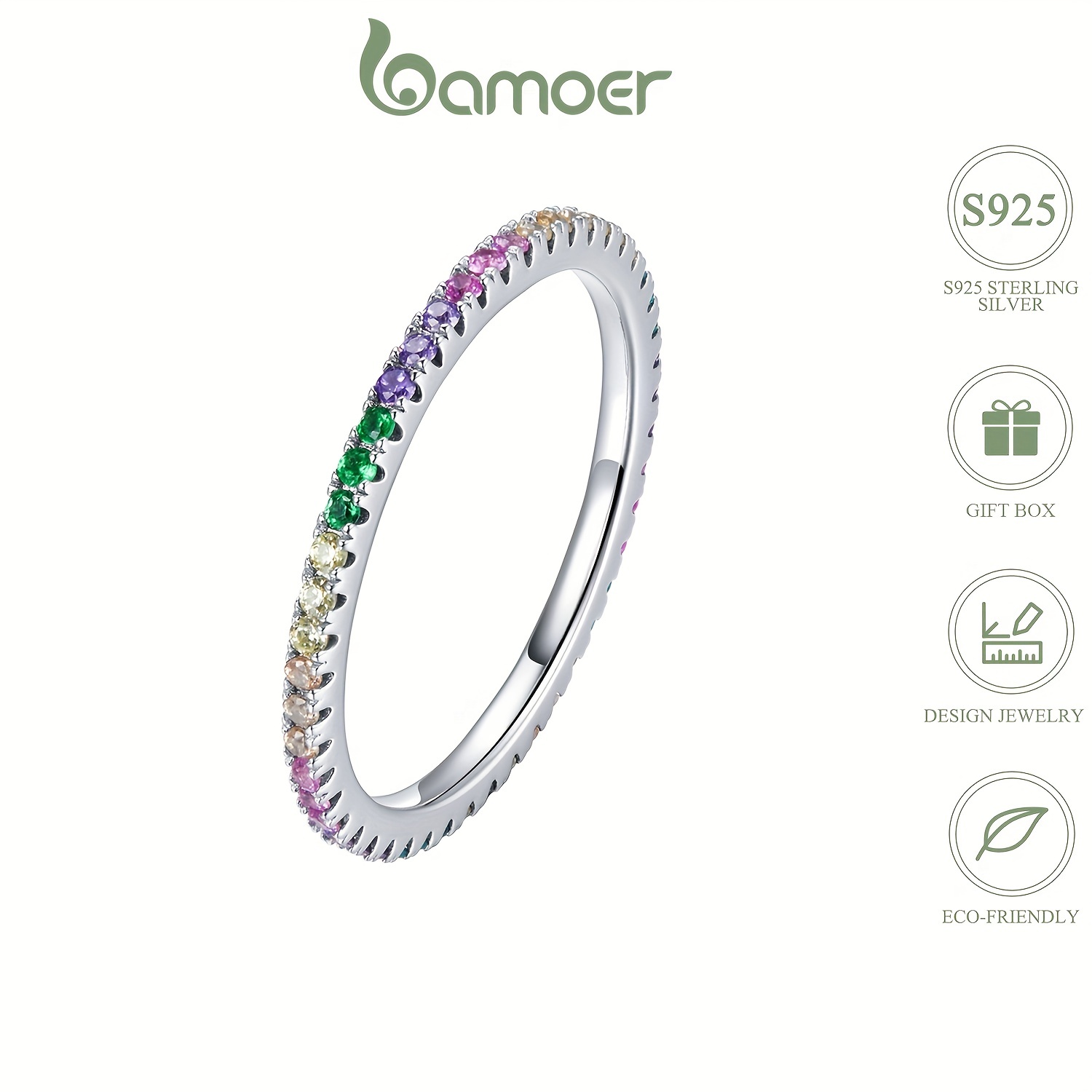 925 Sterling Silver Colorful Zircon Classic Ring