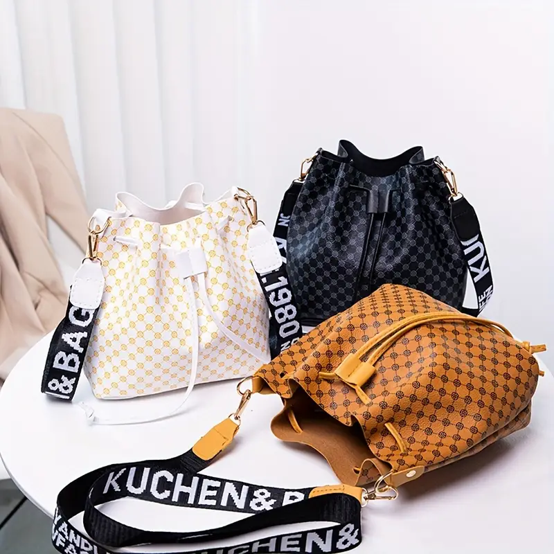 bucket bag random print womens large capacity tide personality drawstring commuter bag fashion trendy shoulder crossbody bag details 1