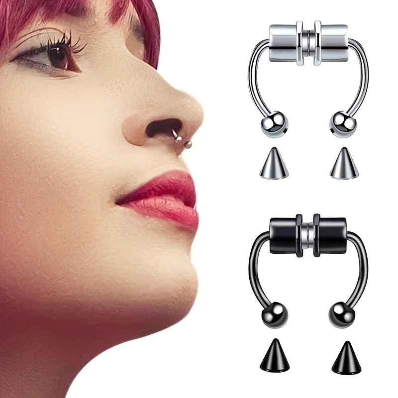 D shaped Nose Ring Set Trendy Y2k Style No Piercing Jewelry - Temu