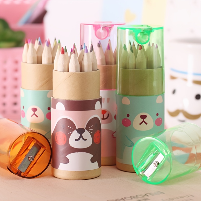 Cartoon Colored Pencils 12 Colors Drawing Pen With Pencil - Temu