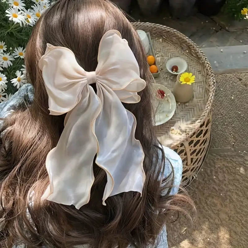 Temu Elegant Cute Princess Ribbon Bow Hair Clips Decorative Hair Accessories for Holiday Party Performance Girls Accessories,$1.39,Chiffon,Apricot,free