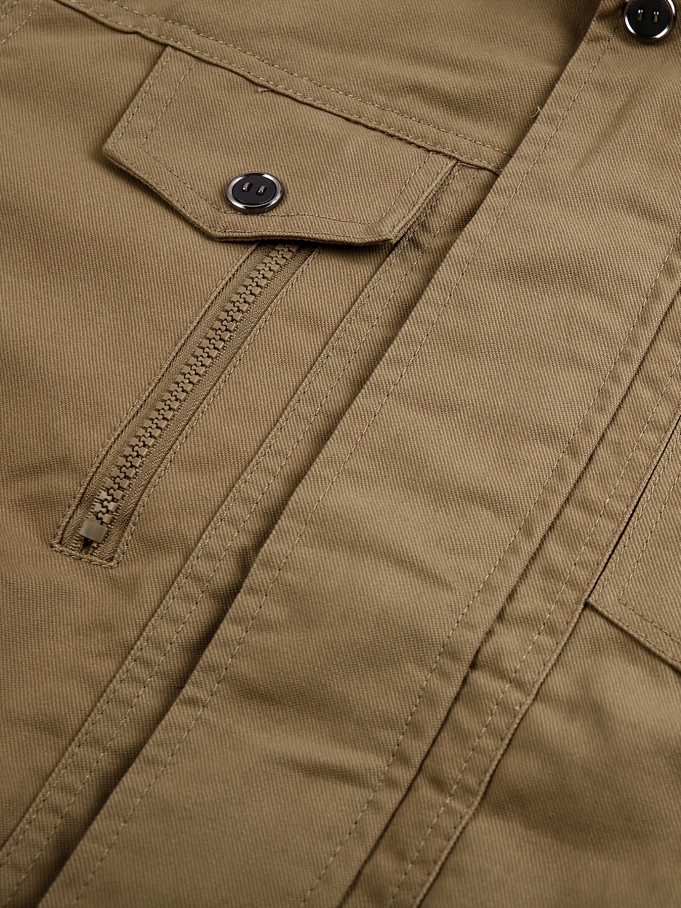 Men's Cotton Lightweight Multi Pockets Zip Front Stand Collar Military ...