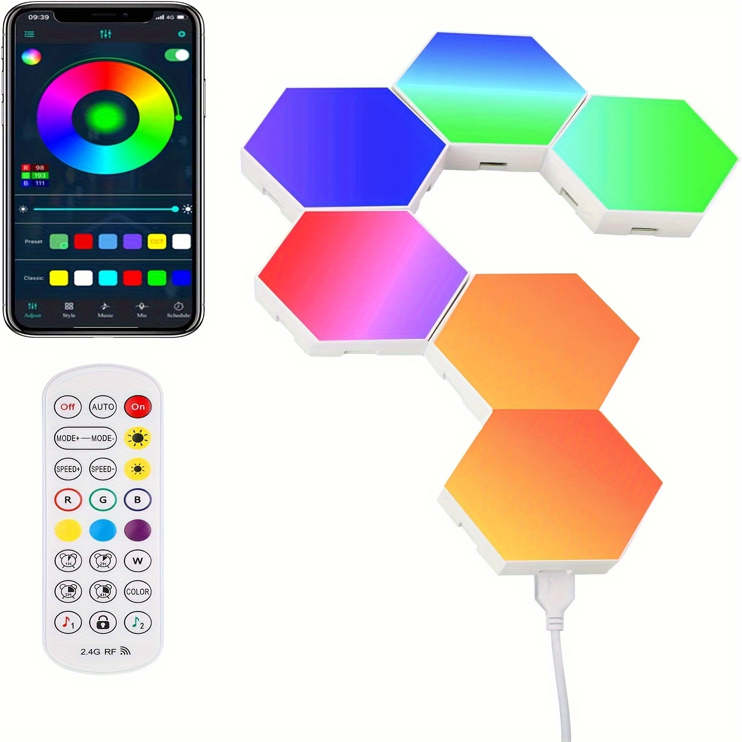 Lumière LED Hexagonale, Lampes murales Hexagonales LED avec télécommande,  Lampe de jeu RGB intelligente Géométrie de bricolage Épissage de la lumière  quantique avec alimentation USB pour G