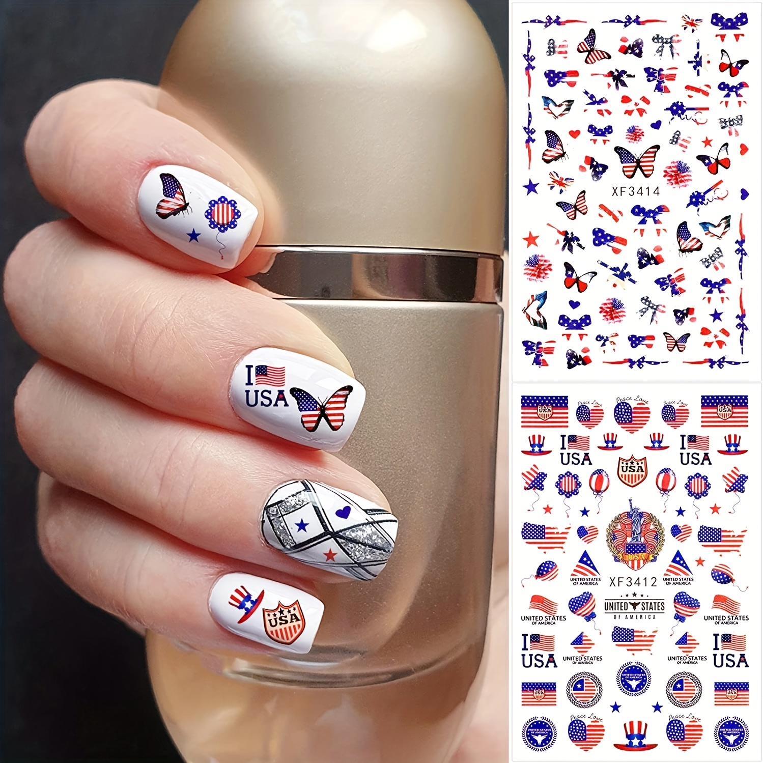  8Pcs Independence Day Nail Stickers American Flag