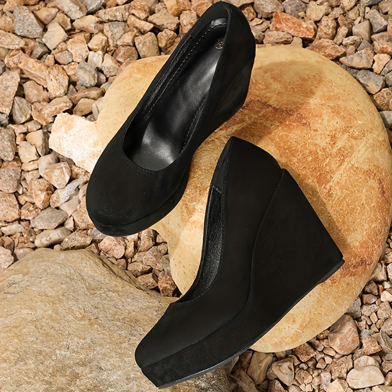 Women's Platform Wedge Heels, Comfortable Almond Toe Slip On Shoes, Women's  Footwear