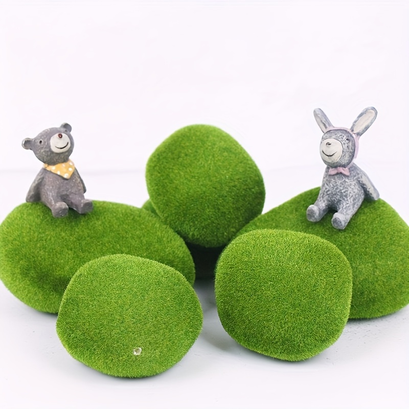 3pcs 3in Miniature Artificial Moss Rocks, Moss Stones, Landscape Accessory